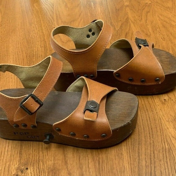 Vintage 70's Pop Out Skate Sandals Wooden Platform - Picture 6 of 8